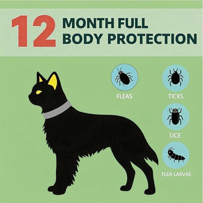 Flea and Tick Collar for Cats,12-Month Protection, Natural Ingredients, Waterproof & Adjustable,Includes Flea Comb & Tick Removal Tool,2 Pack