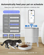Automatic cat Feeder and Water Fountain,4L WiFi Dry Auto Pet Food and 2.2L Water Dispenser Set,Small Timed Self Feed Smart APP Feeding Stainless Steel Bowl(White)