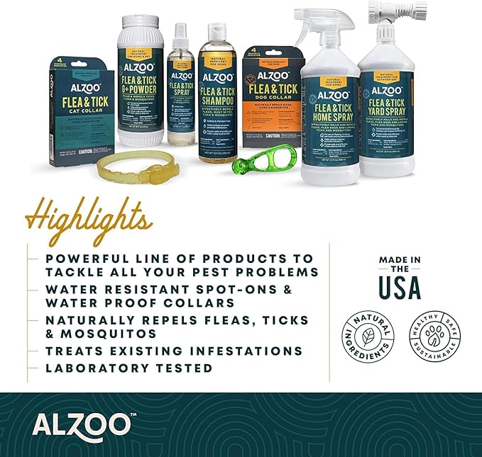 ALZOO Natural Flea & Tick Dog Collar - Helps Repel Fleas, Ticks & Mosquitoes - 100% Plant-Based Active Ingredients - Waterproof - Up to 4 Months Protection - Medium-Sized Dogs: 16-40 lbs - Pack of 3