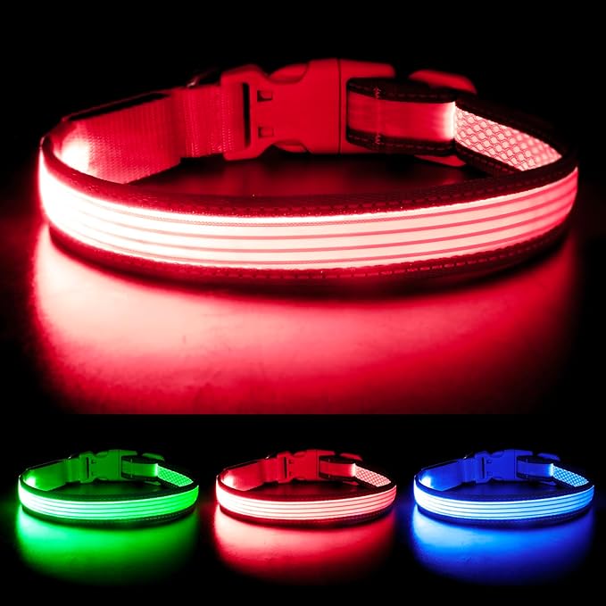 YFbrite Full Adjustbale LED Dog Collar, Full Illuminated Light up Dog Collars, Reflective Dog Collar Light Glowing in The Dark for All Dogs Safety (Large, Pink-2)