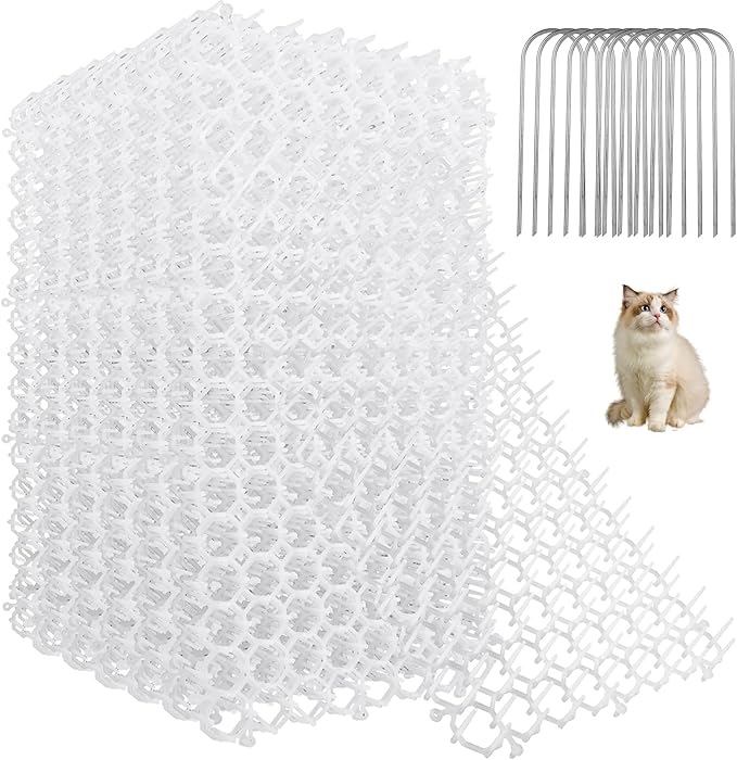 16PCS Cat Scat Mat 16x11 Cat Spike Keep Cats Out of Yard Permanently, Scat Mat with Spiked Outdoor Garden Indoor Furniture, Plastic Anti Digging for Dogs Deterrent, White Cat Deterrent for Counter