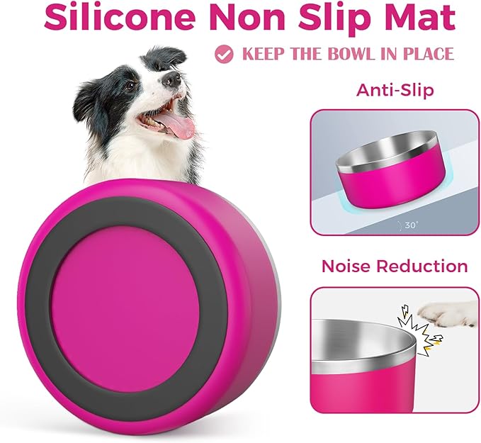 LIHONG Stainless Steel Dog Bowls for Small Medium Sized Dogs Non Slip,Insulated Dog Bowl,Pet Bowl for Food and Water,Rustproof(40oz,Pitaya Pink)