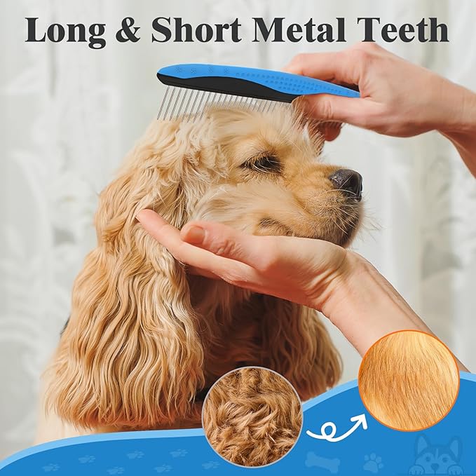 3PCS Dog Grooming Kit - Deshedding Brush, Slicker Brush, Bath Brush and Comb for Pet Supplies (Blue Black)