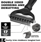 3PCS Self Cleaning Slicker Brush & Pet Grooming Rake & Flea Comb for Dogs,Cats and Horses | Double-Sided Dematting Comb & Skin Friendly Deshedding Grooming Tool | Premium Pet Supplies (Black)