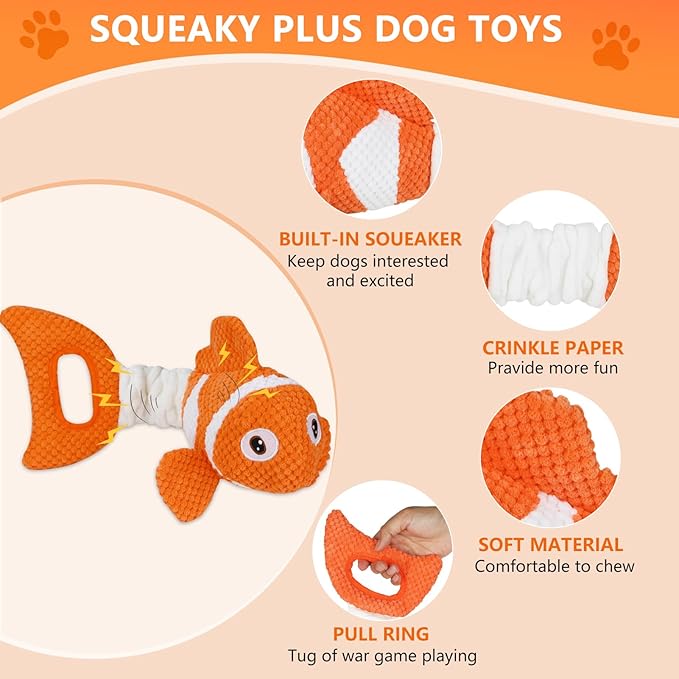 Squeaky Dog Toys, Durability Interactive Tug of War Puppy Toys for Indoor and Outdoor Play - Stuffed Pet Dog Toys with Soft Fabric Suitable for Small, Medium, and Large Dogs