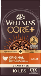 Wellness CORE+ (Formerly RawRev) Natural Grain Free Dry Dog Food, Original Turkey & Chicken with Freeze Dried Turkey, 10-Pound Bag
