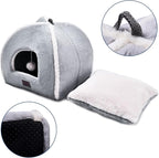 Cat Bed for Indoor Cats - Cat Cave Bed Cat House Cat Tent with Removable Washable Cushioned Pillow, Soft and Self Warming Kitten beds, Pet Bed（Large Grey）
