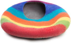 Woolygon Premium Felt Cat Cave Bed – Wool Kitty Beds Handcrafted Kitten Caves Bed for Indoor Cats - Made from 100% Eco-Friendly Merino Wool, Foldable Cat Hidewawy Covered Cat House Pod (Rainbow Twist)
