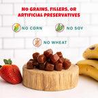 Bananas+Strawberries Plant-Based Fruit Dog Treats - Strawberry, Apple, Banana Soft & Chewy Treats - Healthy, Vegetarian, Vegan - Organic Ingredients, Low-Protein, Hypoallergenic, Gluten-Free