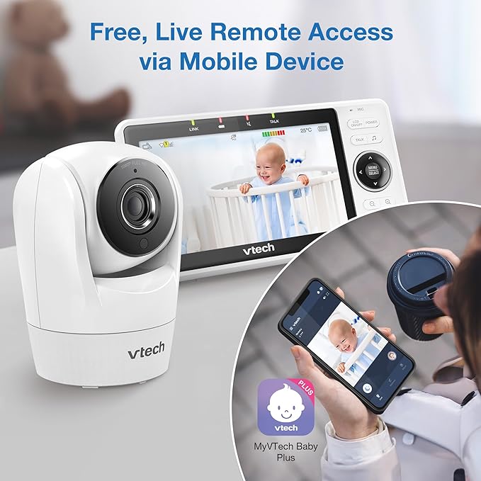 VTech Upgraded Smart WiFi Baby Monitor, 1080p FHD Camera and 5" HD IPS Display, Free App with Motion Video, Sound/Motion Detection and Notifications, Fully Remote Pan-Tilt-Zoom: VM901