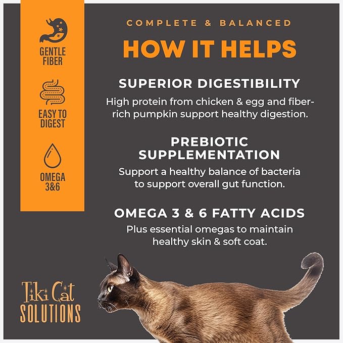 Tiki Cat Solutions Digestion Mousse, Chicken & Egg Recipe in Broth, Formulated to Support Healthy Digestion, Functional Wet Cat Food, 2.4 oz. Pouch (12 Count)