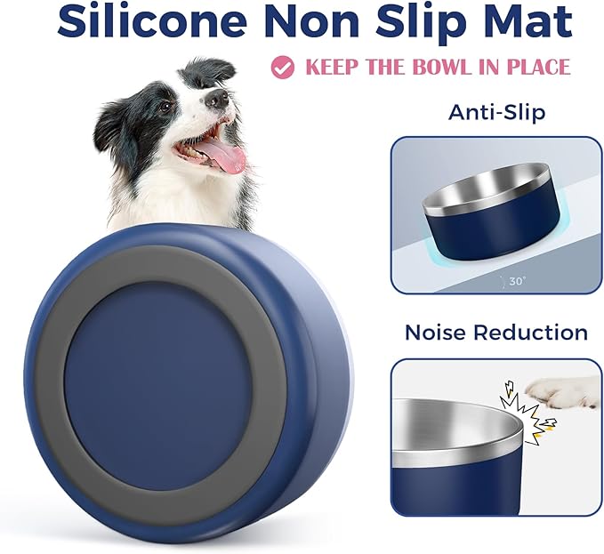 LIHONG Stainless Steel Dog Bowls for Small Medium Sized Dogs Non Slip,Insulated Dog Bowl,Pet Bowl for Food and Water,Rustproof(40oz,Blue)