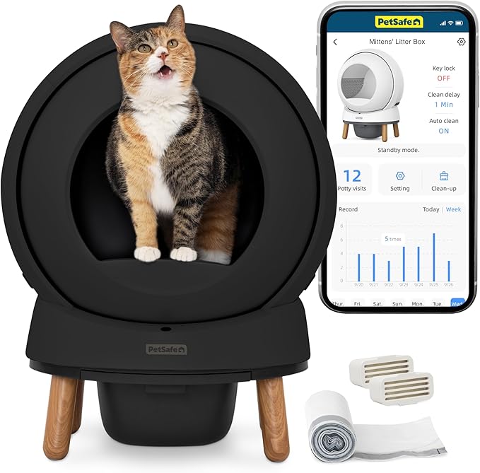 PetSafe ScoopFree SmartSpin Self-Cleaning Cat Litter Box, Black – Advanced Odor Control, App Controlled with Health Monitoring, Works with Any Litter, Up to 2 Weeks of Hands-Free Cleaning