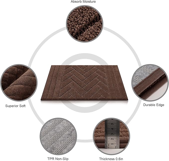 Tindbea Dog Mat for Muddy Paws,Absorbs Moisture Dirt Non-Slip Washable Mud Mat for Dogs,Soft Rubber Backing Front Inside Pet Rug for Entryway, Mud Dog Paws, Patio(20"x31.5",Coffee)