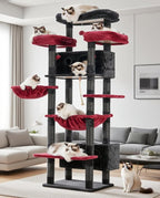 Cat Tree for Indoor Cats Large Adult, 74" Cat Tower for with 3 Big Platforms, 2 Baskets, 2 Condos, Multi-Level Cat Scratching Posts, Black and Red GCT030BR