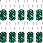 Saintrygo 48 Pcs Camouflage Dog Tags Military Acrylic Army Dog Tags Party Favors Camo Party Favors Include 24 Camo Necklaces with 24 Beaded Chains for Kids Men Women(Green)