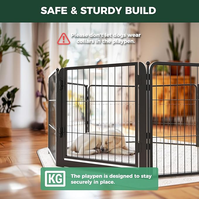 FXW Dog Playpen for Indoor Use - Wide gate and Safe Play, Heavy Duty 24 Inch 8 Panels Dog Pen for Puppies and Small Dogs, Black