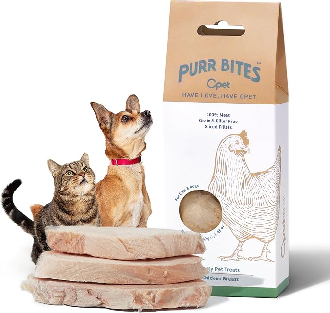 OPET Freeze Dried Chicken Cat Treats, Single Ingredient Grain Free High Protein Pet Food for Cats and Dogs, Healthy Training Snacks, Freeze Dried Cat Food (Chicken Breast, 1.48 Ounce)