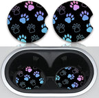 Absorbent Car Coasters for Cup Holders, 2 Pack Universal Neoprene Car Coasters with Finger Slot, Auto Accessories for Women & Men,2.56"(Gradient Black Dog paw Print)