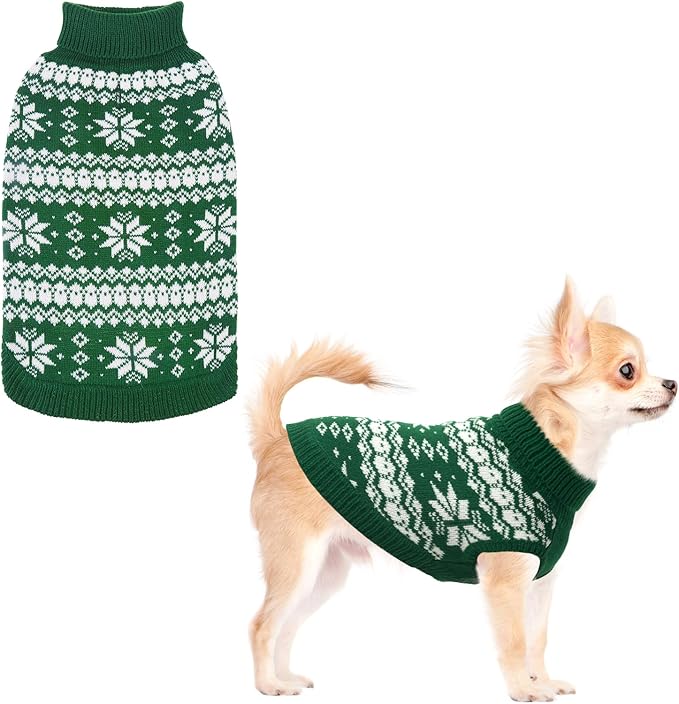 KOOLTAIL Cable Knit Dog Sweater Turtleneck, Cold Weather Pullover Classic Knitwear, Snowflake Pattern Thick Warm Winter Pet Clothes, Dog Christmas Sweater for Small Medium Large Dogs Cats, Green S