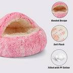 Round Hooded Cat Bed & Dog Bed with Cover Cave, Dog Bed for Small Dogs, Faux Fur Cuddler Round Coved Cat Bed Self Warming Donut Dog Bed Fits up to 22 lbs Pets (Pink, 24inch x 24inch)