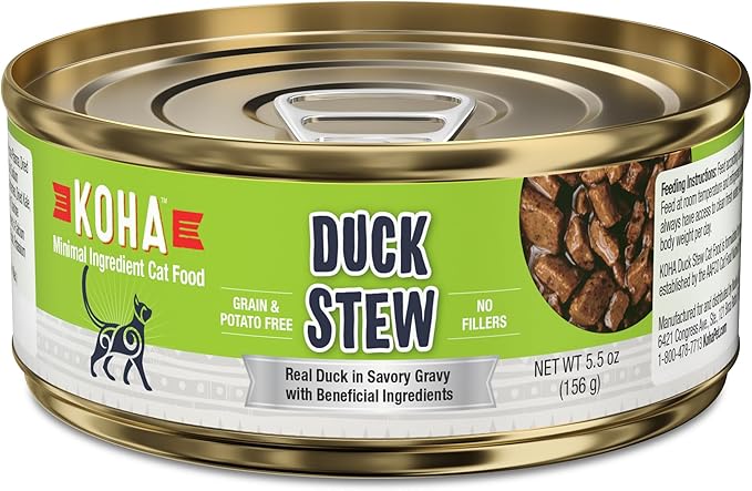 KOHA Minimal Ingredient Duck Stew for Cats, High Protein Limited Ingredient Wet Cat Food, 5.5oz Cans (Case of 24)
