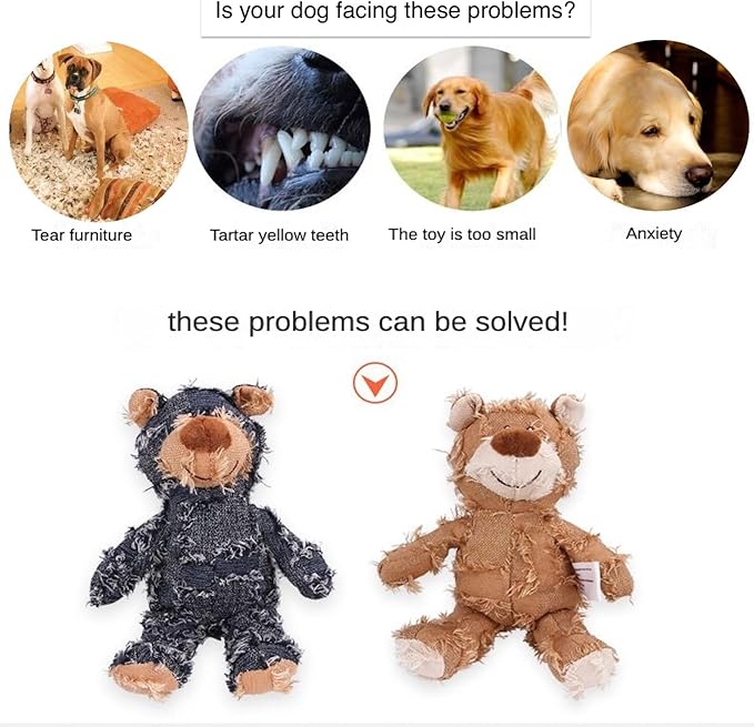 MAXBECK Dog Companion for Heavy Chewers- Indestructible Robust Bear Dog Toy, Resistant Squeaky Dog Toys for Heavy Chewers, Unbreakable Stuffed Plush Dog Toys for Aggressive Chewers (A-Navy)