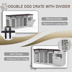 Large Dog Crate Furniture Large Breed,71 Inch Wooden Dog Crate with Tilt Out Trash Cabinet,Drawers,Divider and Sliding Barn Door, Double Doors Dogs Crate for 2 Dogs (White)
