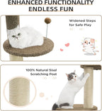 Made4Pets Floor to Ceiling Cat Tree 93-106'',Tall Cat Tower 5 Tiers, Adjustable Height, Stable Cat Tree Tower with Scratching Posts, Fluffy Condo, Hammock and Ball Toy for Indoor Cats/Kitten, Brown