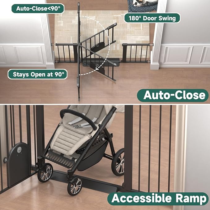 29.5"-40.5" Baby Gate with Cat Door for Stairs & Doorways - No Drilling, Easy Install 30.5" Tall, Auto-Close Metal Gate, Pressure Mounted - Indoor Gate for Cats and Pets, Black