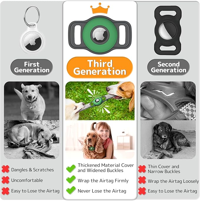 Airtag Dog Collar Holder: Soft Silicone Air Tag Holder for Pet Dogs Cats Collar, Sturdy AirTag Dog Tracker Protective Case, Pet Friendly Accessories Compatible with Apple Airtag, 3 Packs