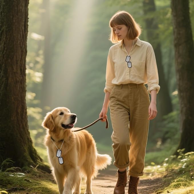 Stainless Steel Military Dog Tags, Complete Steel Ball Chain and Black Tag Silencers - Suitable for Large and Small Dogs Dog Tag Halloween Costume Prop