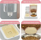 Fhiny Gravity Cat Feeder & Water Dispenser, 2 in 1 Automatic Puppy Waterer Removable Stainless Steel Food Bowls Set Self Feeding Pet Food Storage for Cat Kitten Puppy Easy Clean (Yellow)