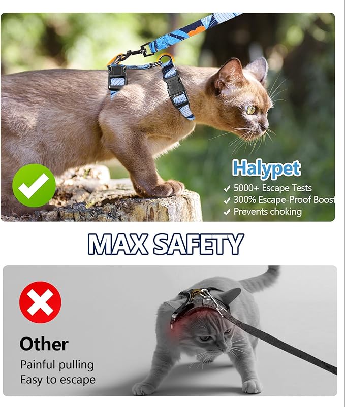 Halypet Cat Harness and Leash Set, Escape Proof [3 in 1 Adjustable & Lightweight] Cat Harness, Safe Kitten Harness for Large Cats Soft Comfortable, Easy to Wear, Walking Outdoor Travel, Medium
