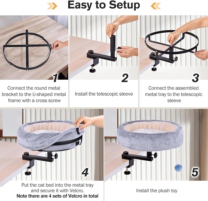 Cat Desk Bed - 360°Rotating & Adjustable, Supports Up to 44 lbs, Soft Faux Fur Fabric, Desk Cat Nest Bed Modern Indoor Cat Furniture for Office Desks and Game Tables, Island Table