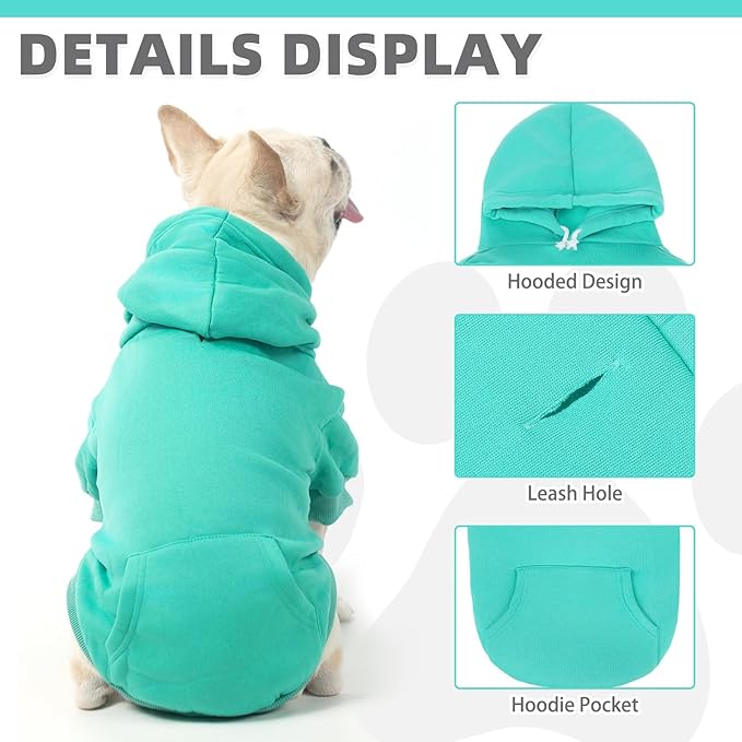KOOLTAIL Basic Dog Hoodie - Soft and Warm Dog Hoodie Sweater with Leash Hole and Pocket, Dog Winter Coat, Cold Weather Clothes Sweatshirt for Small Medium Large Dogs Puppy Cat Boys Girls Lake Blue XL