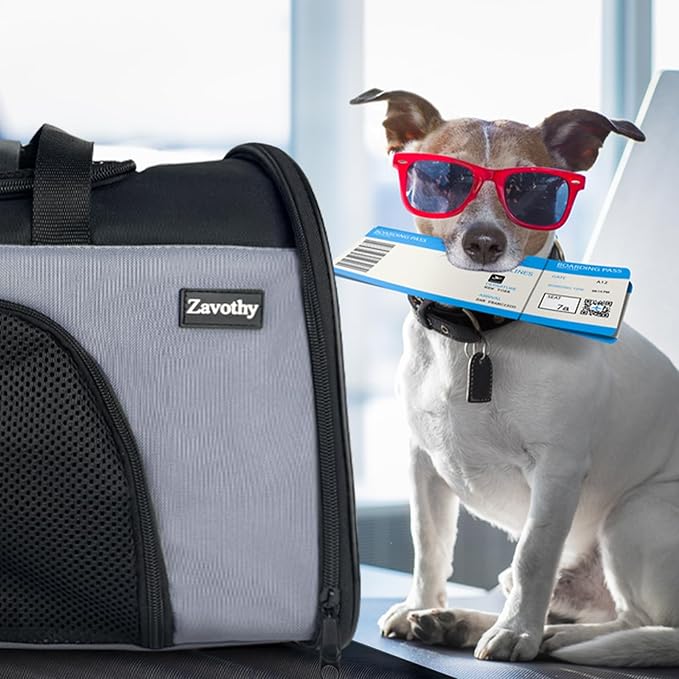 Zavothy Collapsible TSA Approved Pet Carrier for Cats & Dogs (Up to 15 Lbs, 16.54"x11.42"x9.84") – Soft-Sided Airline Travel Carrier, Grey