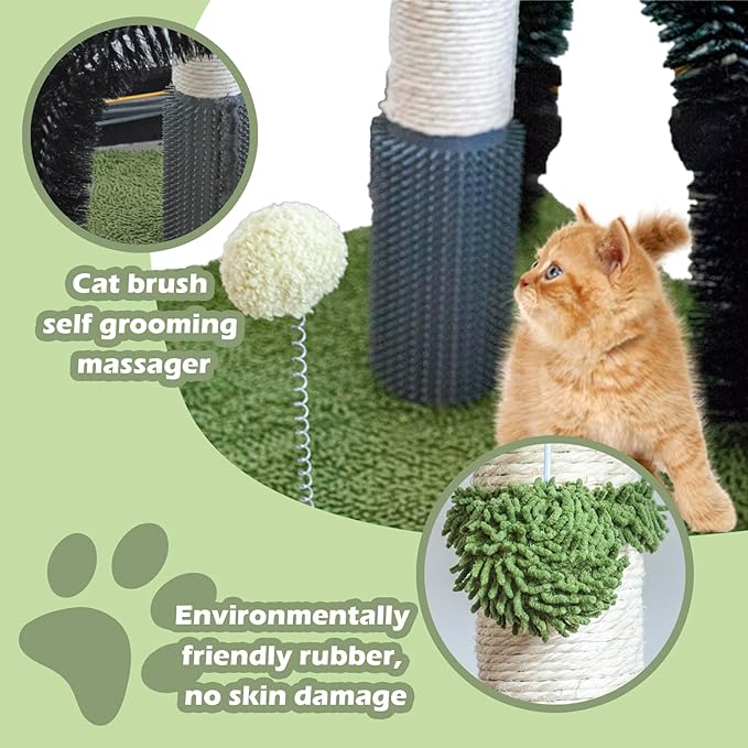 Cat Scratching Post,29.5 Inches Tall Palm Tree Cat Scratcher,Natural Sisal Cat Scratching Posts with Interactive Balls and Self Groomer Brush for Indoor Cats Cute Kitten Adults Cats(Green)