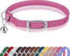 OOPSDOGGY Rolled Leather Cat Collar with Bell, Reflective Kitten Collars with Buckle Include Safety Elastic Strap - Adjustable Small Pet Collars for Boy Girl Cats (Fucsia)