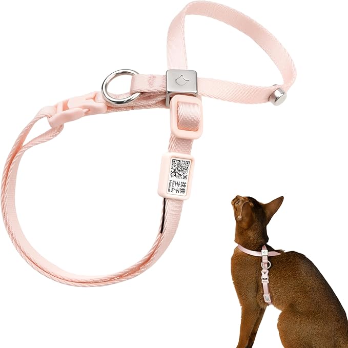 Escape Proof Cat Harness Anti-Choke Quick Release Adjustable QR Code Soft Nylon Durable Lightweight Figure 8 Cat Harness Anti Escape for Kitten Small Medium Large Cats (Blush Pink, S)