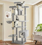 Made4Pets Tall Cat Tree, 80" Cat Tree Tower for Indoor Cats Large Adult, Modern Cat Tower with Scratching Post, Cozy Hammock, 3 Perches and 2 Condos, Sturdy and Fluffy, Light Gray