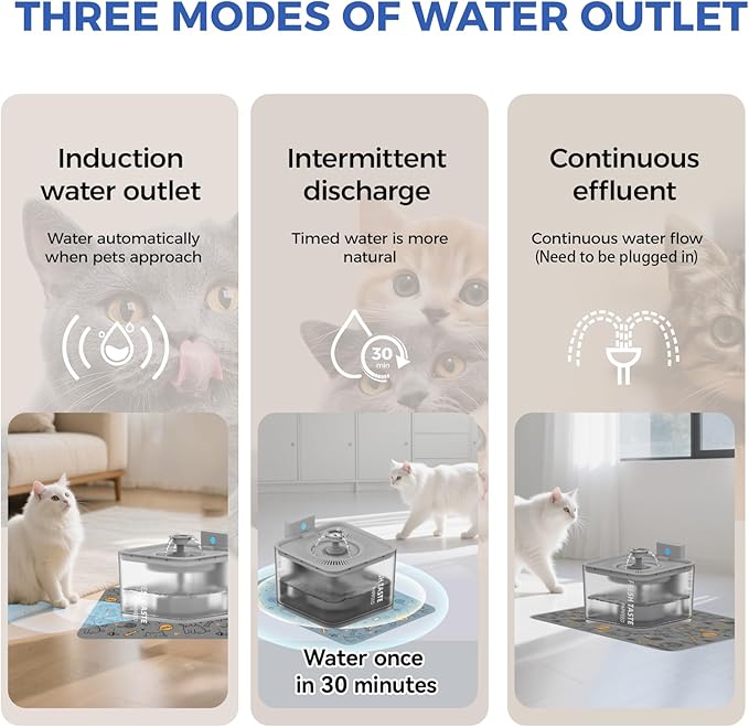 PAPIFEED Wireless Cat Water Fountain, 106oz/3L Battery Operated Pet Water Fountain Cordless for Cats Indoor, Automatic Cat Drinking Dispenser with Motion Sensor, Leak-Proof Silicone Pad Included Grey
