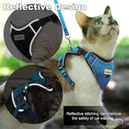 Cat Harness and Leash for Walking, Retractable Cat Harnesses and Leash Set Escape Proof, Breathable Soft Kitten Small Large Harness for Travel Training and Walking, Blue, S