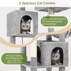 Globlazer Large Cat Tree Tower for Indoor Cats, 74in Tall Sturdy Cat Tree Condo for Large Cat with Scratching Posts and Board, Cat Condos for Adult Cats Kittens, Top Perches，Pet Bed, F74D, Light Grey