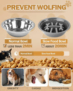 Elevated Dog Bowls, Dog Feeder with 2 Stainless Steel Dishes &1 Slow Feeder Bowl, 5 Heights Adjustable Raised Stand for Medium Large, Food Dishes with Non-Slip Feet