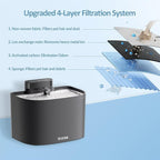 PET LAYSON Pumpless Cat Water Fountain, Smart Cordless Fountains Battery Operated, 3.6L/122oz with Maglev Valve Technology Wireless Rechargeable Water Dispenser for Cat &Dog(Black01, M1-8 Filter)