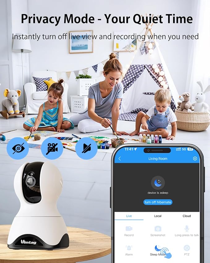 VIMTAG Indoor Pet Camera, 2.5K Dog Camera with Phone App, 360° Pan/Tilt Cameras for Home Security Cat Baby, Night Vision, Motion Tracking & AI Detection, 2-Way Audio, 5G/2.4G WiFi, SD/Cloud Storage