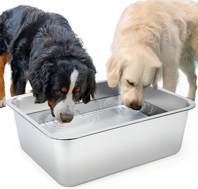 5 Gallons Large Dog Water Bowl, Stainless Steel Metal Dog Bowls, Large Capacity Pet Food Bowl Water Dish for Indoor and Outdoor Universal for Giant Dogs 17.7x13.8x6 Inch