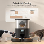 VOLUAS Automatic Cat Feeders for Two Cats,Stainless Steel 5L Pet Feeder for Cats and Dogs Timed Cat Feeder Pet Dry Food Dispenser, Silver Black
