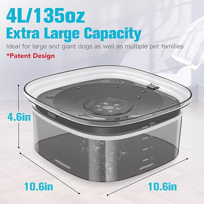 UPSKY 4L Dog Water Bowl 135oz No Spill Dog Bowl Extra Large Capacity Slow Drinking Water Feeder, Splash Proof Pet Water Dispenser Vehicle Carried Travel Water Floating Bowl for Dogs, Cats